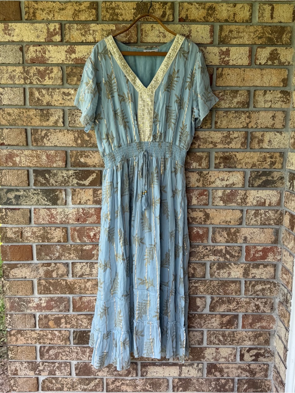 Ana & Rose Bohemian Midi Dress Size 2X Metallic Gold Leaf Pattern Beautiful!